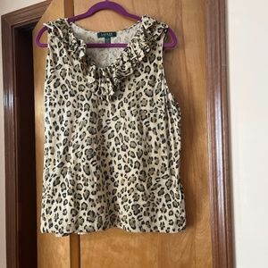 Lauren 2X leopard ruffle short sleeve top
